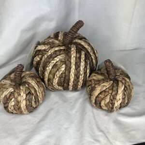 THRESHOLD Farmhouse Boho WOVEN RATTAN PUMPKINS Fall /Autumn Decor 2-S,M LOT OF 3